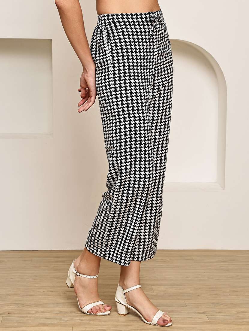 women houndstooth printed mid rise ankle length straight trouser - 22003952 -  Standard Image - 2