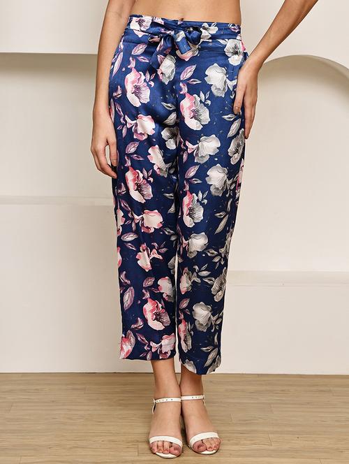 women floral printed mid rise ankle length straight trouser - 22003955 - Standard Image - 0
