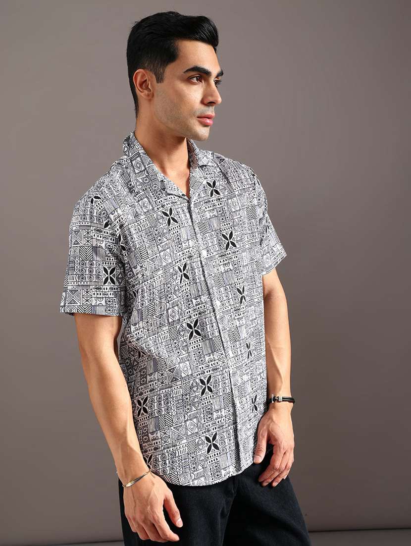 men printed short sleeve regular fit casual shirt - 22003994 -  Standard Image - 2