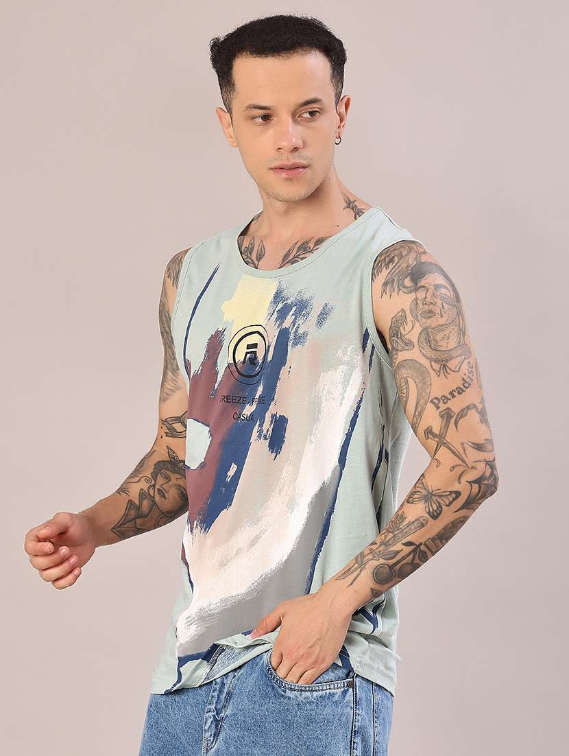 men printed sleeveless regular fit t-shirt - 22004013 -  Standard Image - 2