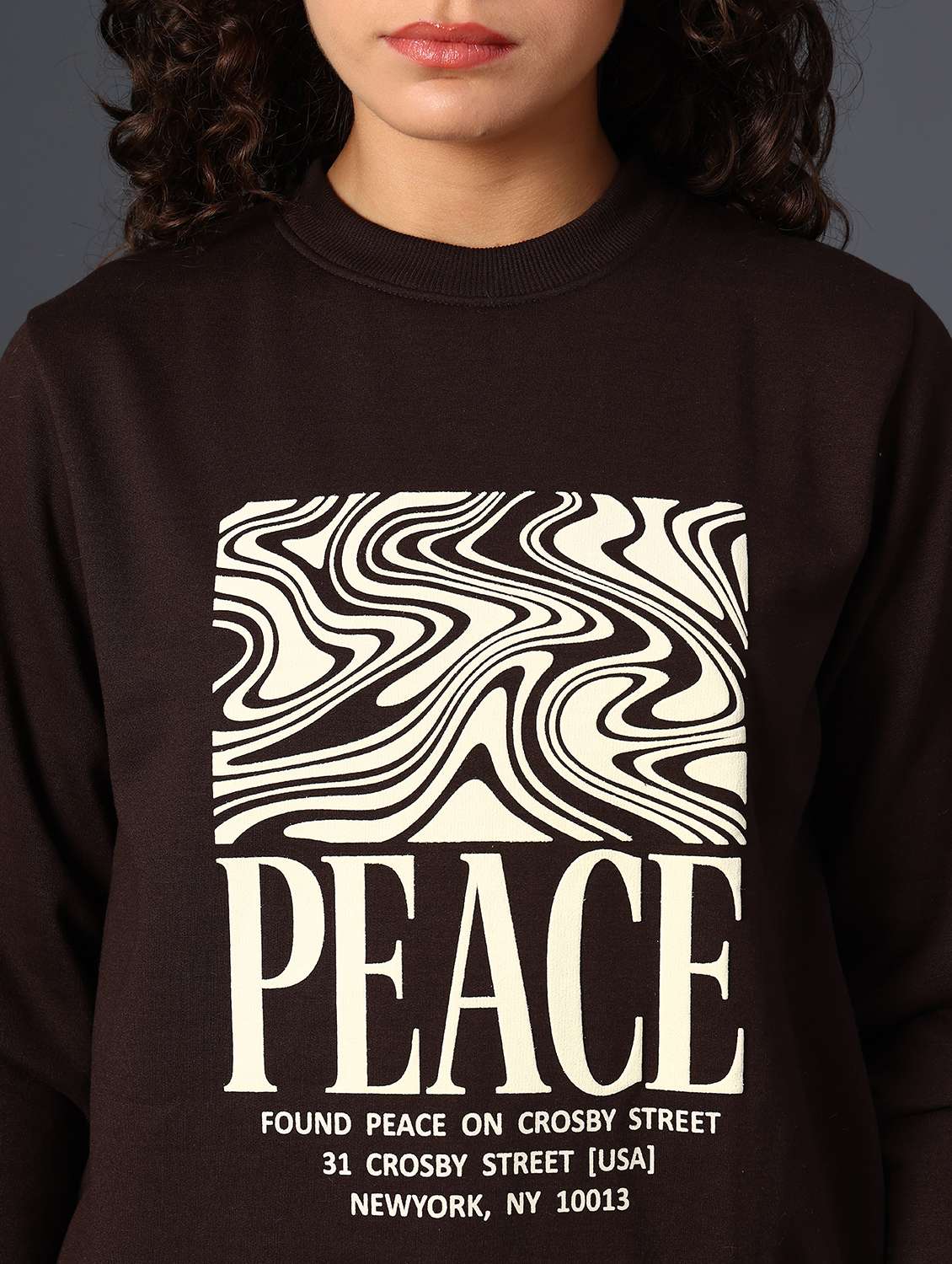 brown fleece chest print sweatshirt - 22004071 -  Standard Image - 2