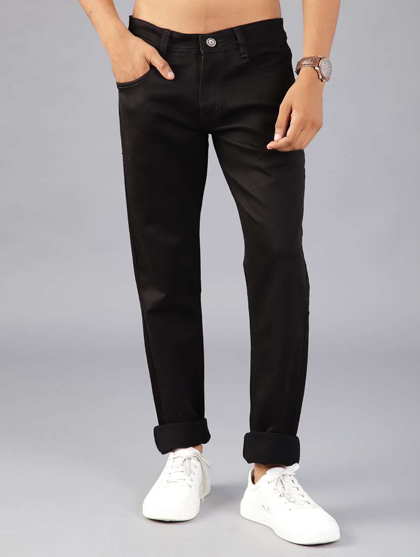 men plain mid rise full length jeans