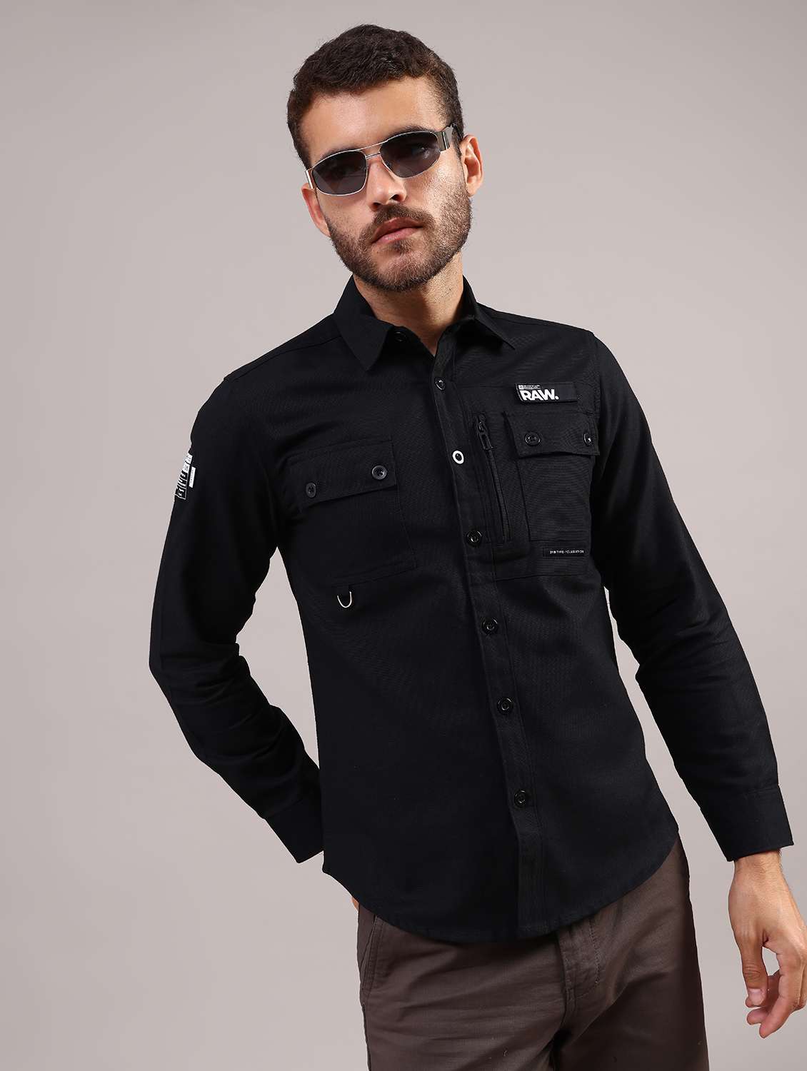 men solid collared long sleeve shirt