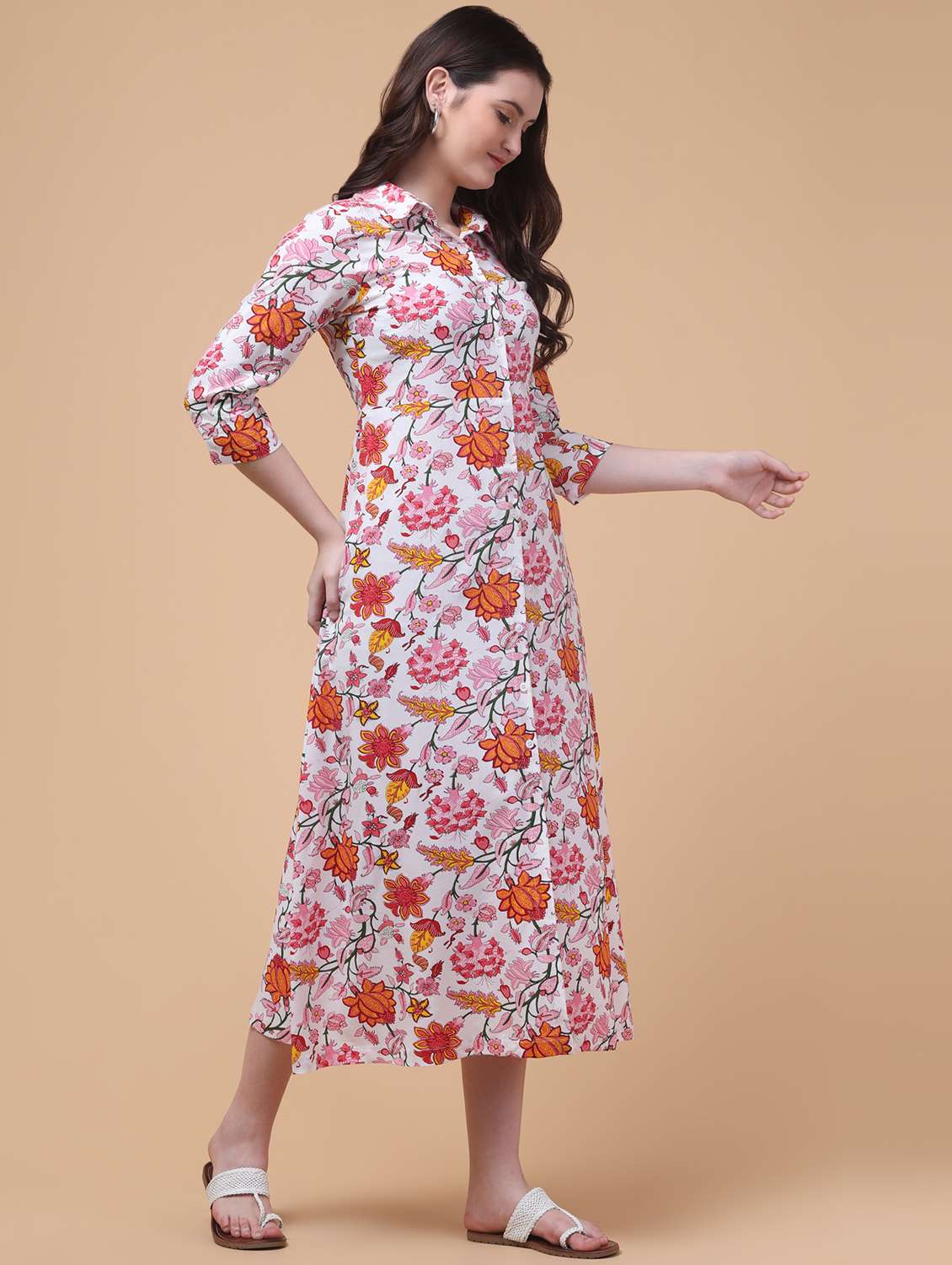 women floral print collared shirt dress - 22004339 -  Standard Image - 2