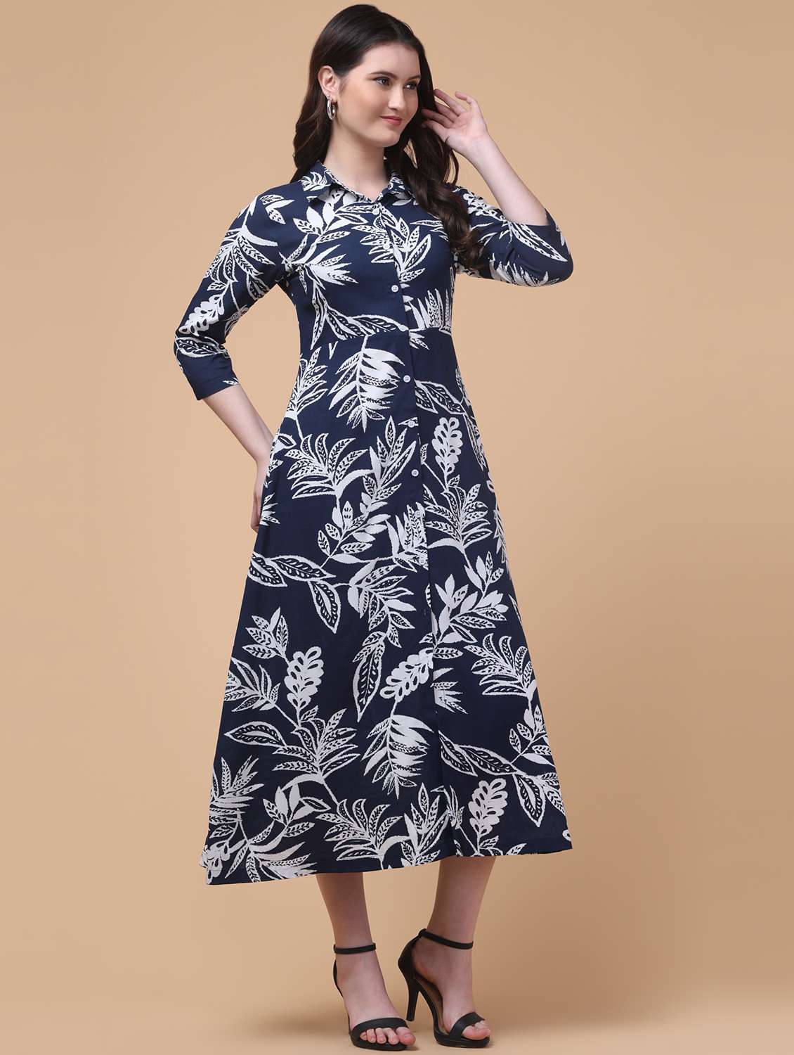 women printed collared shirt dress - 22004340 -  Standard Image - 2
