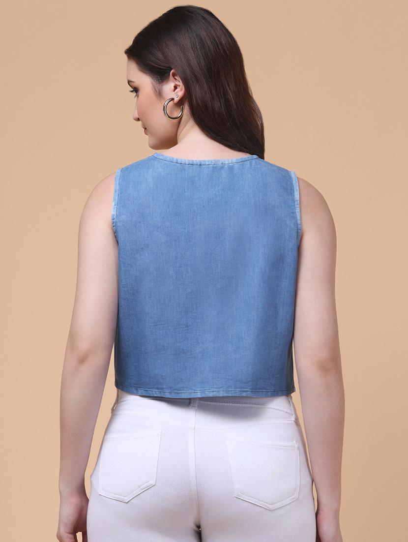 blue denim crop top - 22004342 - Standard Image - 2