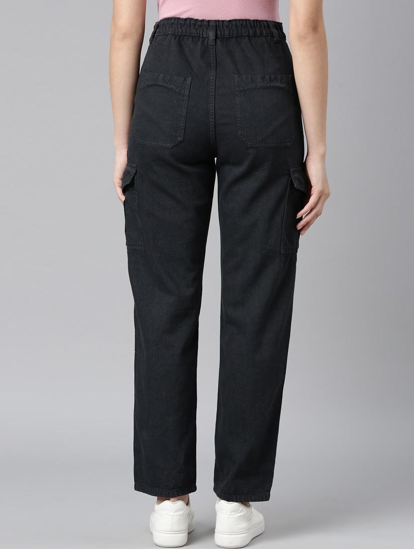 women solid high rise denim cargo - 22004346 - Standard Image - 2