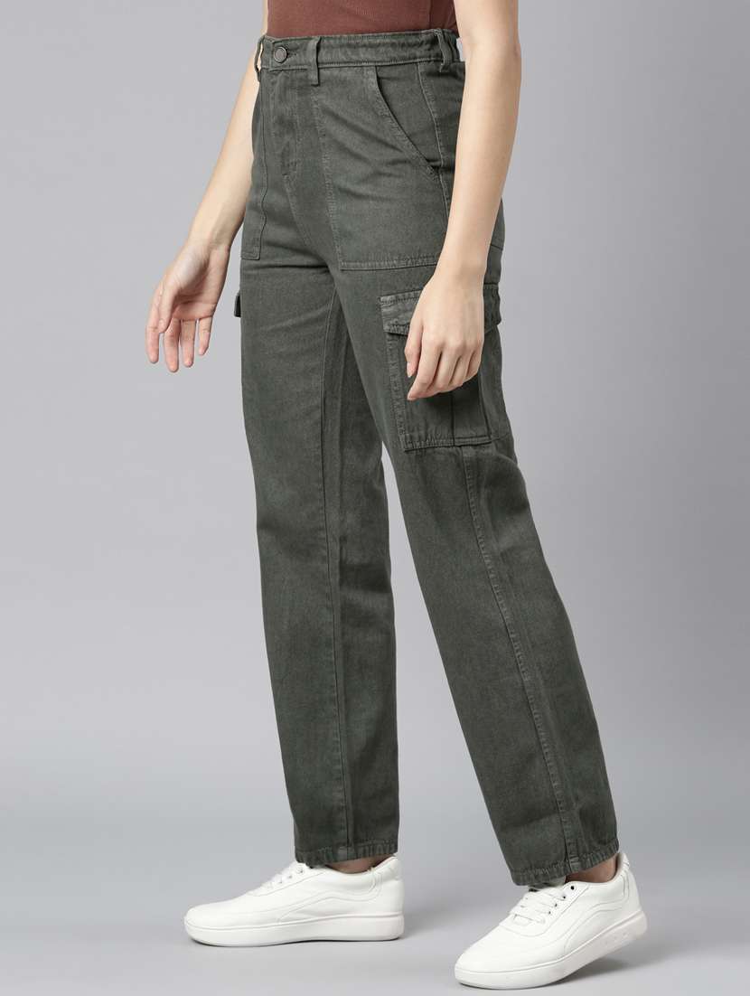 women solid high rise denim cargo - 22004347 - Standard Image - 2