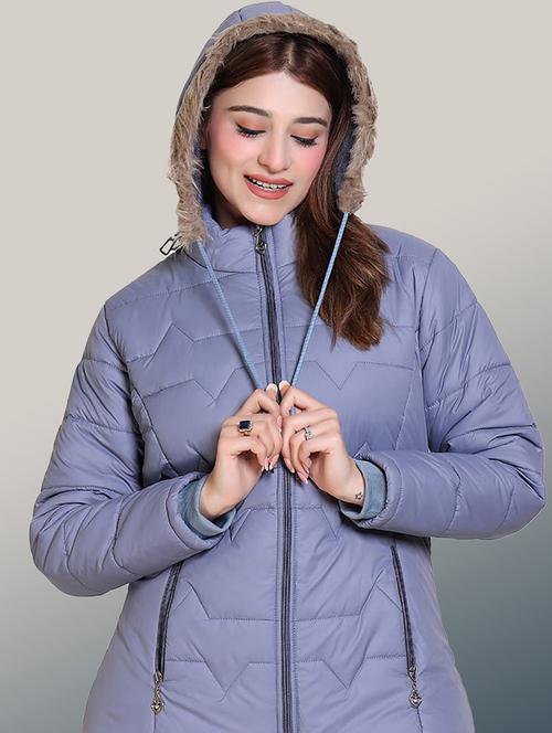 women solid long sleeve hooded quilted jacket - 22004368 - Standard Image - 0