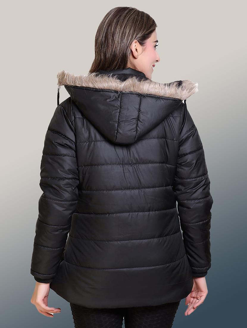 women solid long sleeve hooded quilted jacket - 22004370 - Standard Image - 2