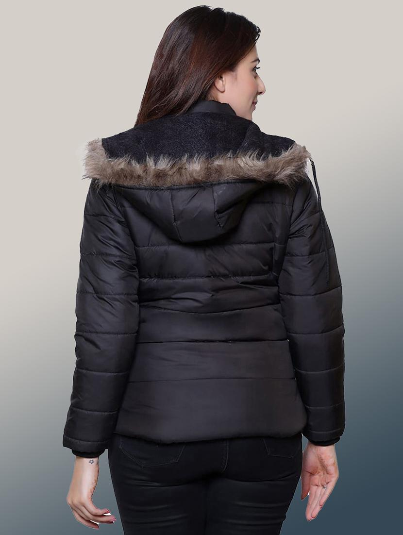 women solid long sleeve hooded quilted jacket - 22004372 - Standard Image - 2