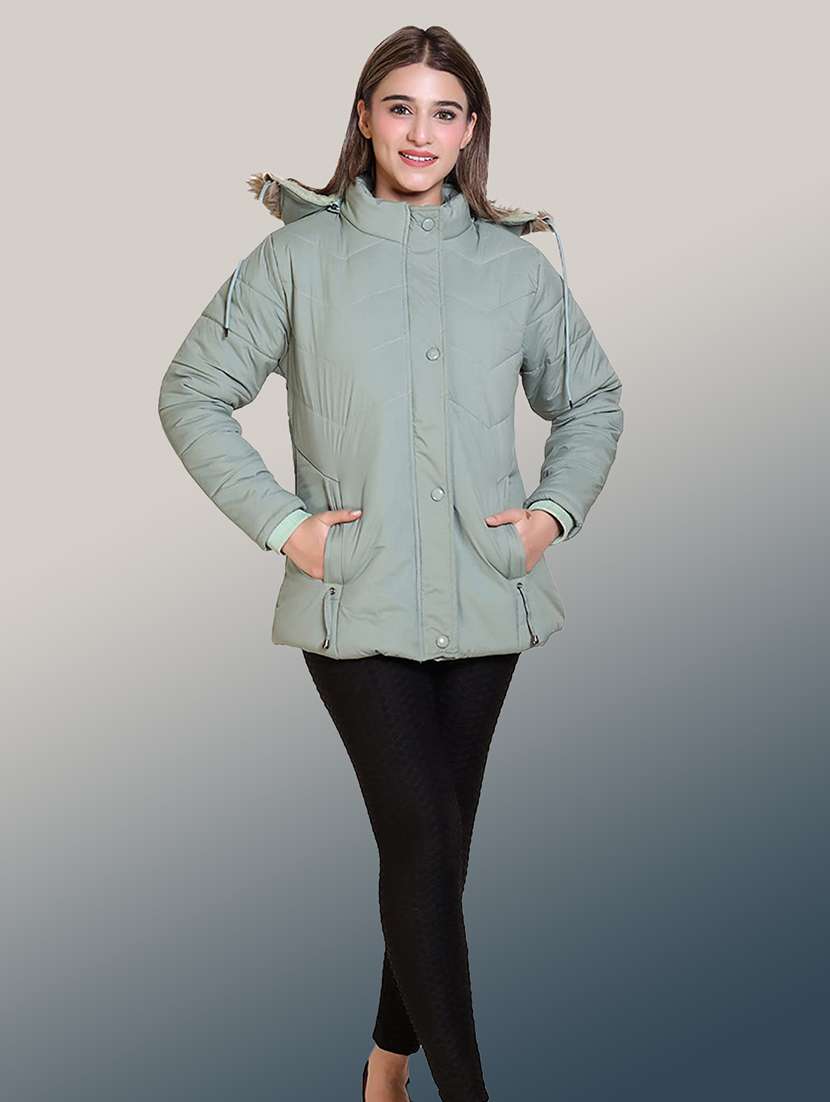 women solid long sleeve hooded quilted jacket - 22004374 - Standard Image - 2