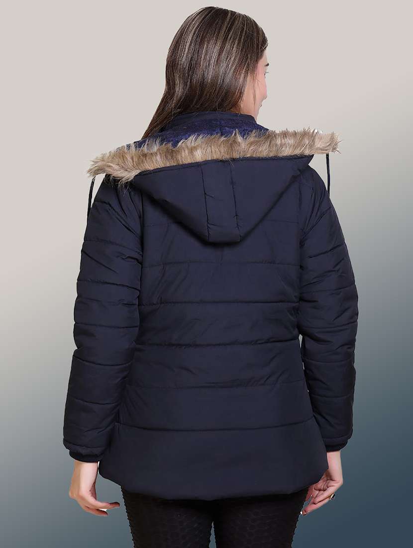 women solid long sleeve hooded quilted jacket - 22004379 - Standard Image - 2