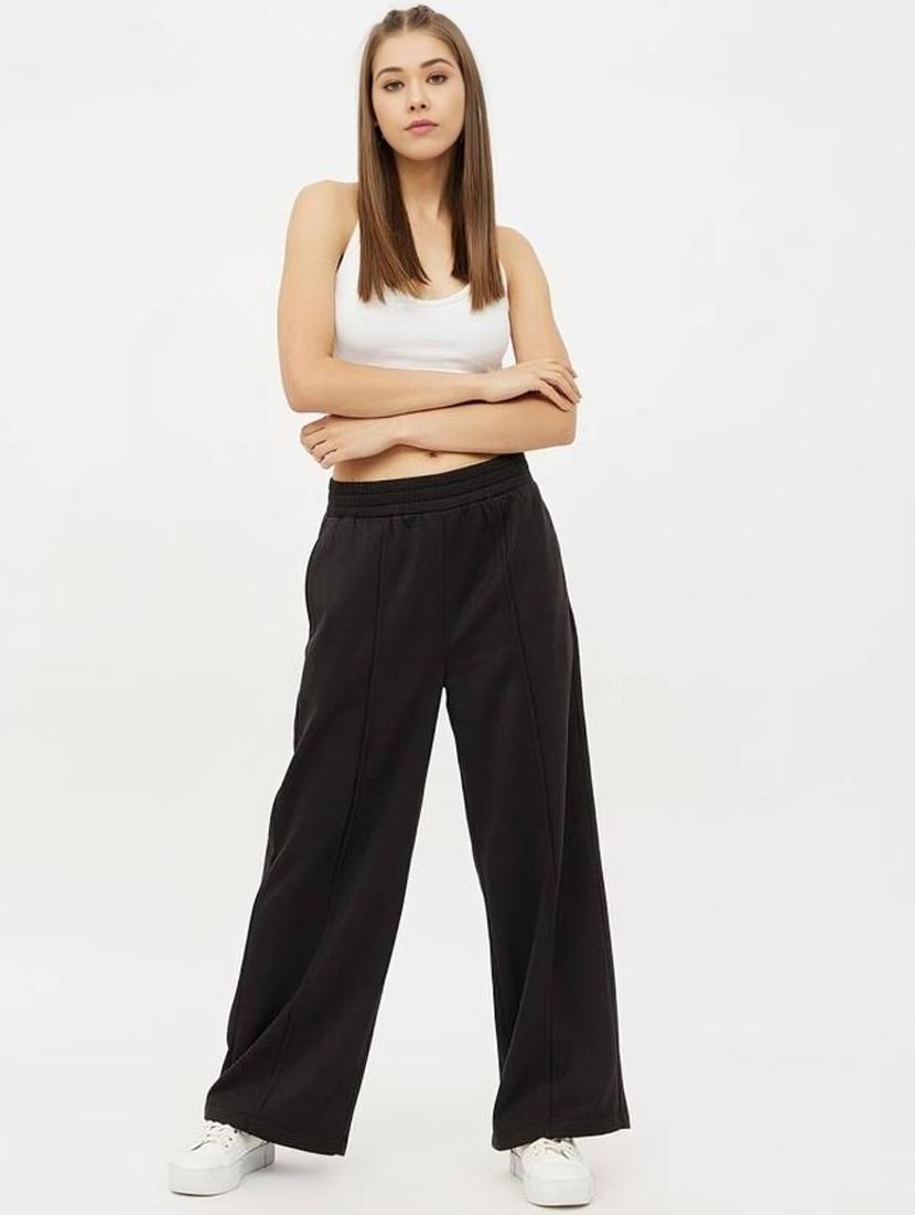 women black solid mid rise wide leg trouser - 22004405 - Standard Image - 2