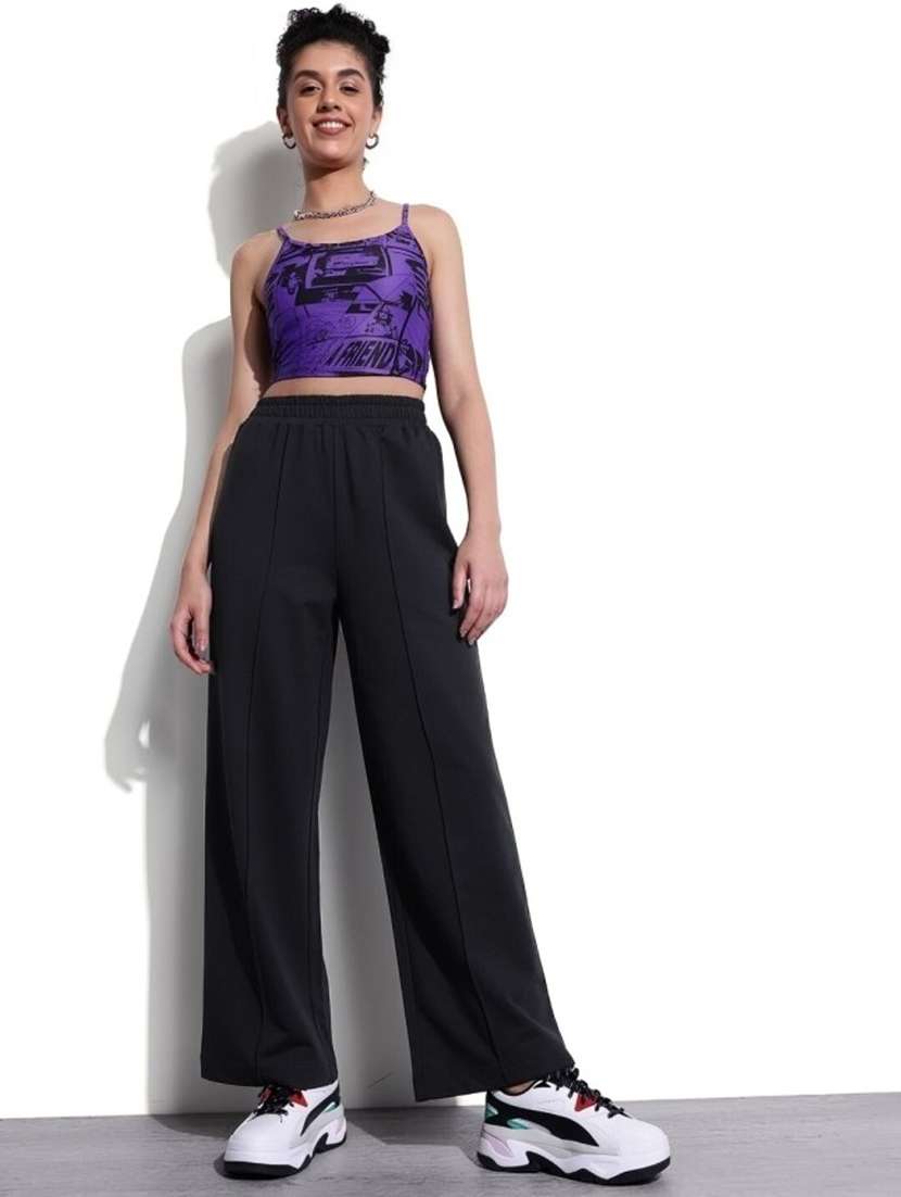 women black solid high rise straight trouser - 22004409 - Standard Image - 2