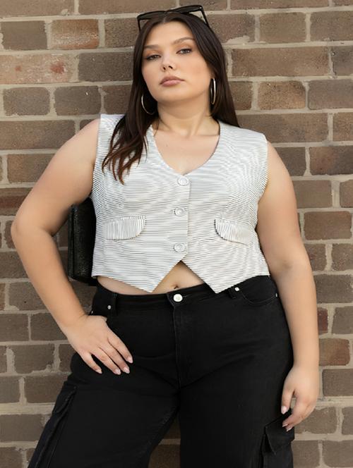white cotton blend crop top - 22004418 - Standard Image - 0