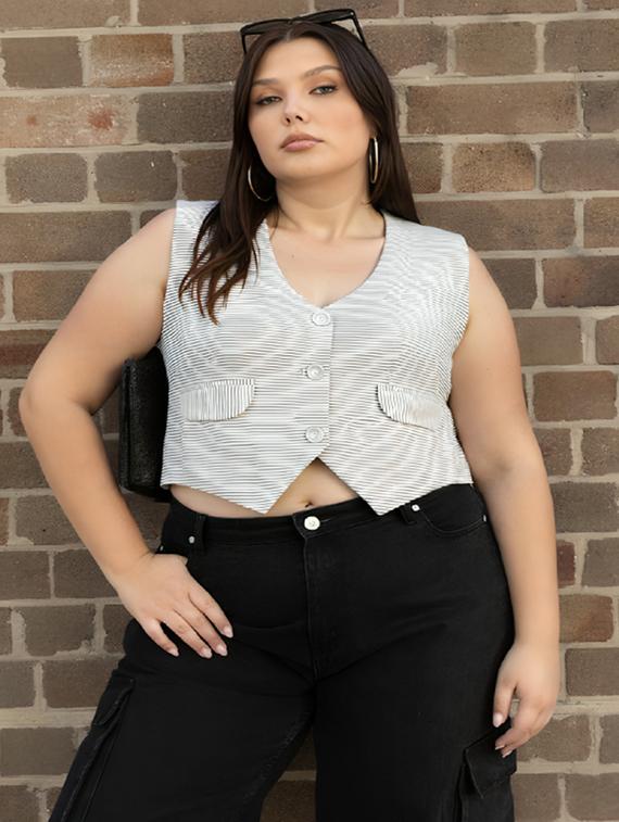 white cotton blend crop top - 22004418 - Zoom Image - 0