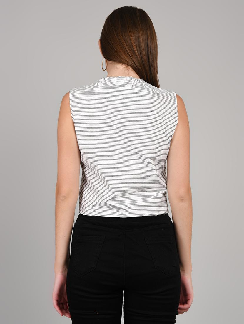 white cotton blend crop top - 22004419 - Standard Image - 2