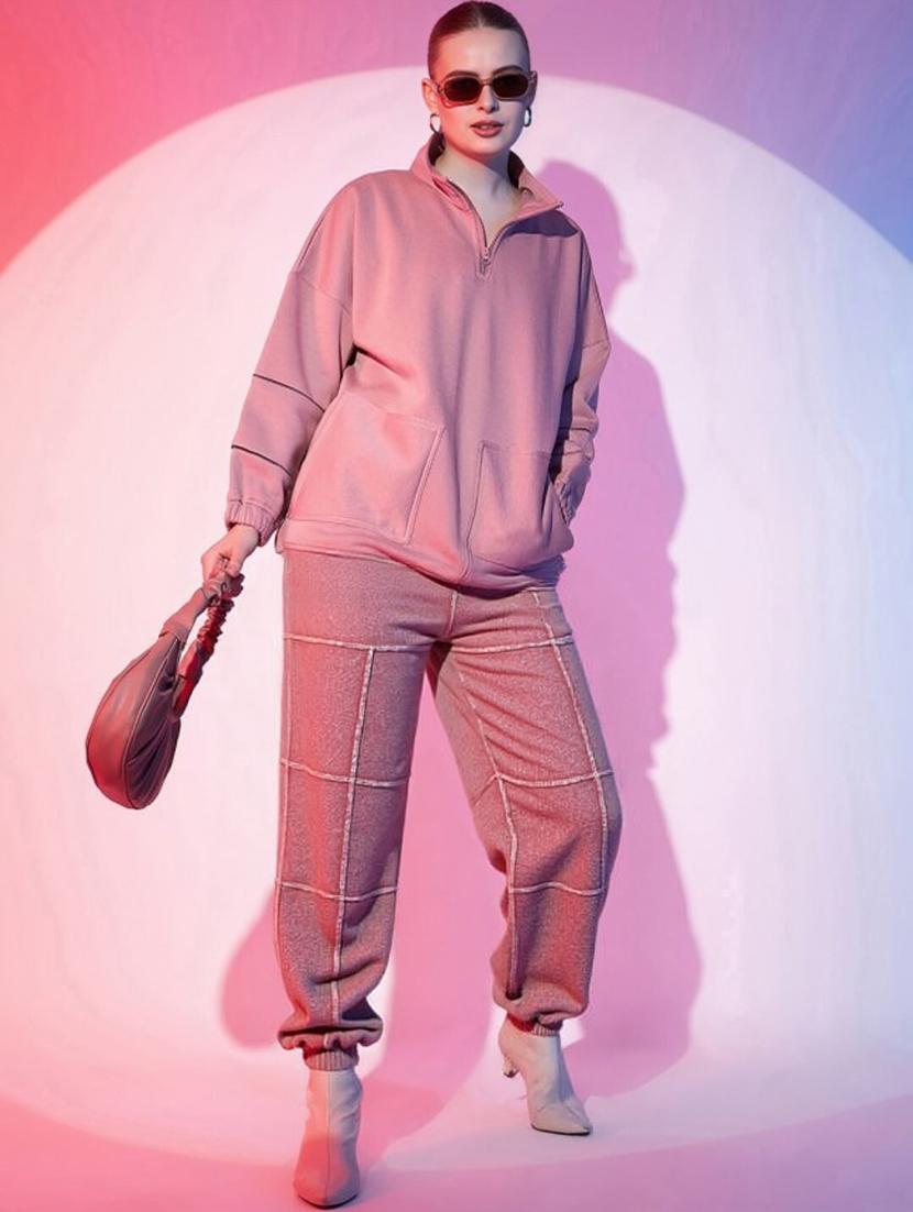 women pink solid high rise relaxed fit jogger - 22004421 - Standard Image - 2