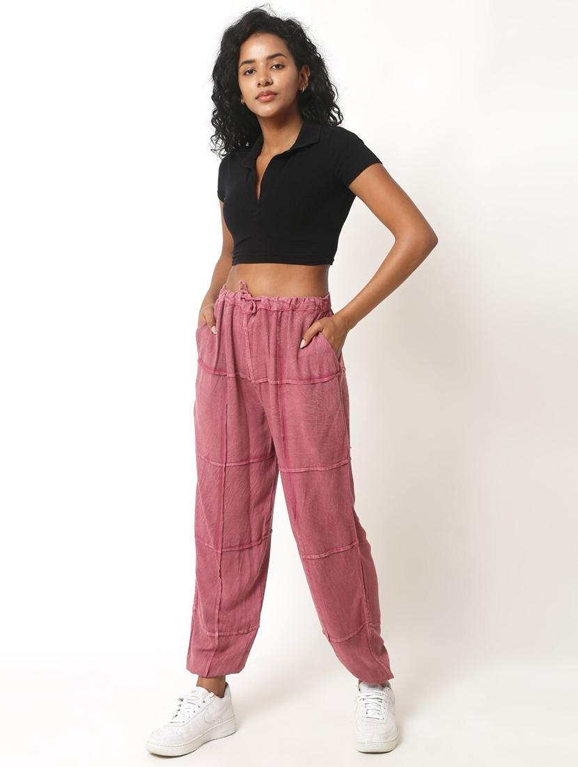 women solid high rise relaxed fit jogger - 22004423 - Standard Image - 2