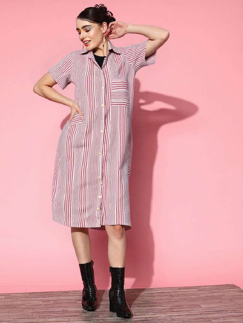pink cotton blend aline dress - 22004433 - Standard Image - 2