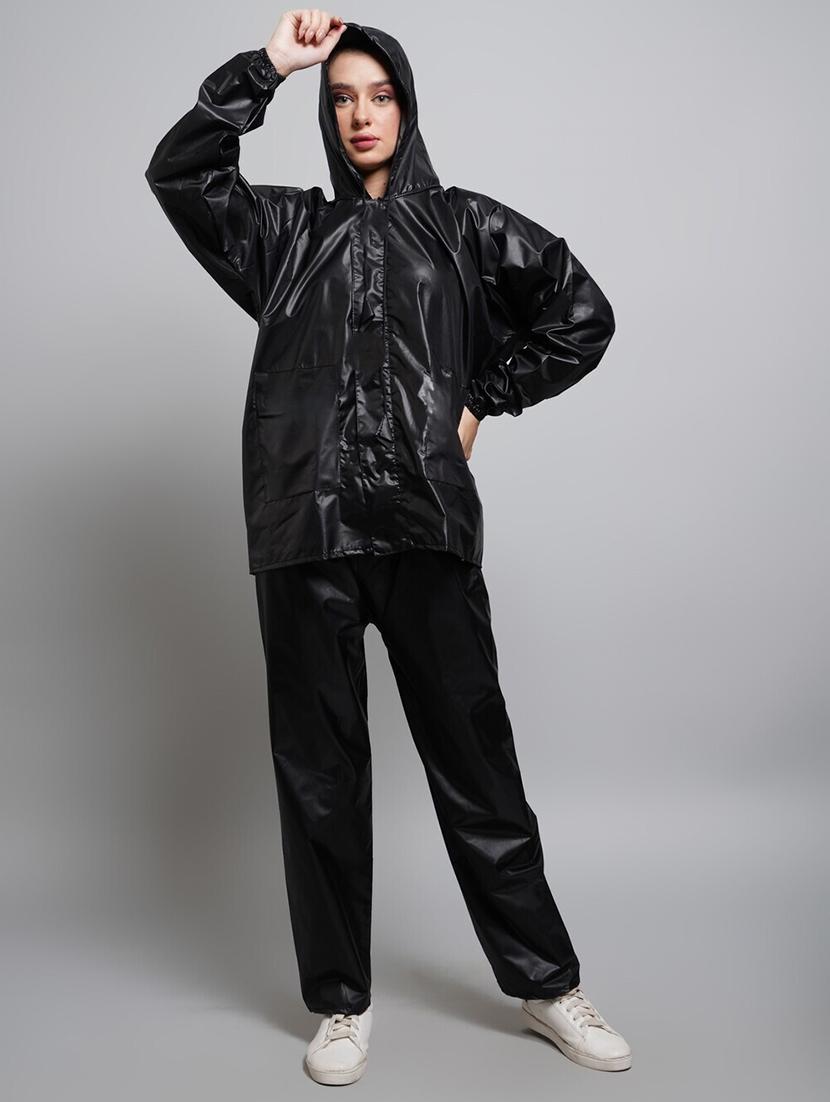 women black solid hooded rain suit - 22004441 - Standard Image - 2