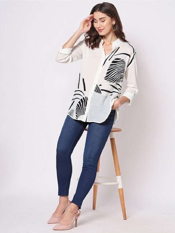 women white printed high low shirt - 22004452 -  Standard Image - 2