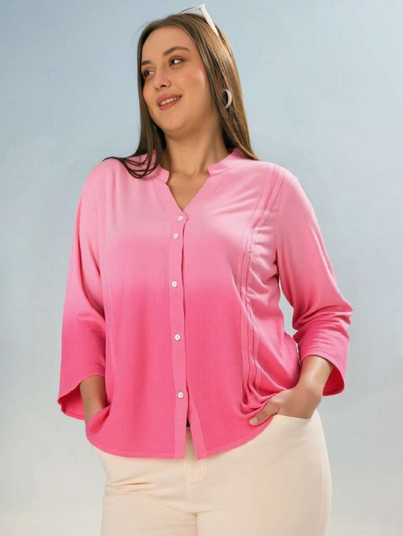 women ombre print high low long sleeve shirt