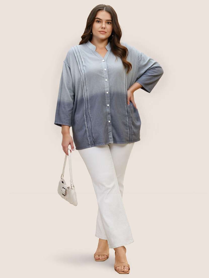 women plus size ombre print long sleeve shirt - 22004472 -  Standard Image - 2