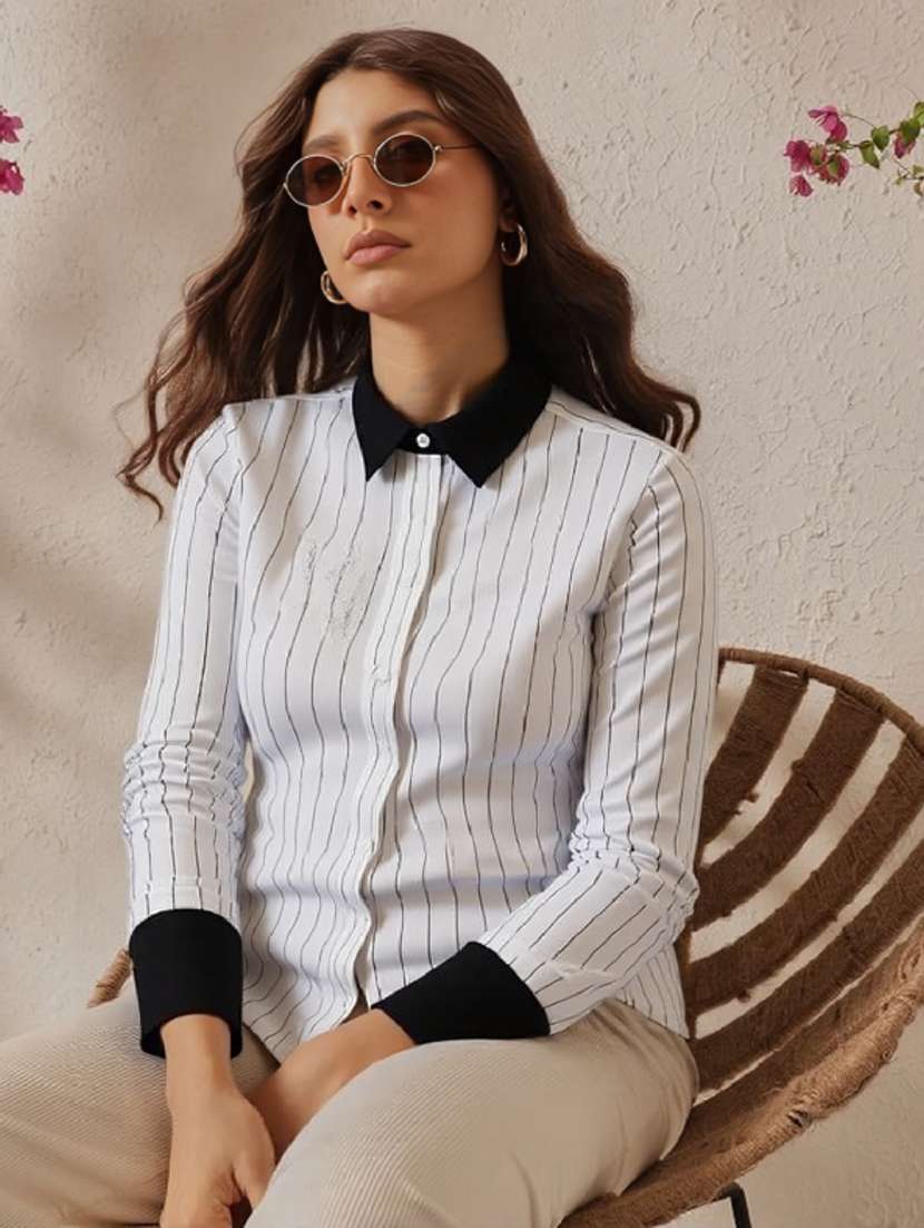 women striped long sleeve regular fit shirt - 22004476 - Zoom Image - 0