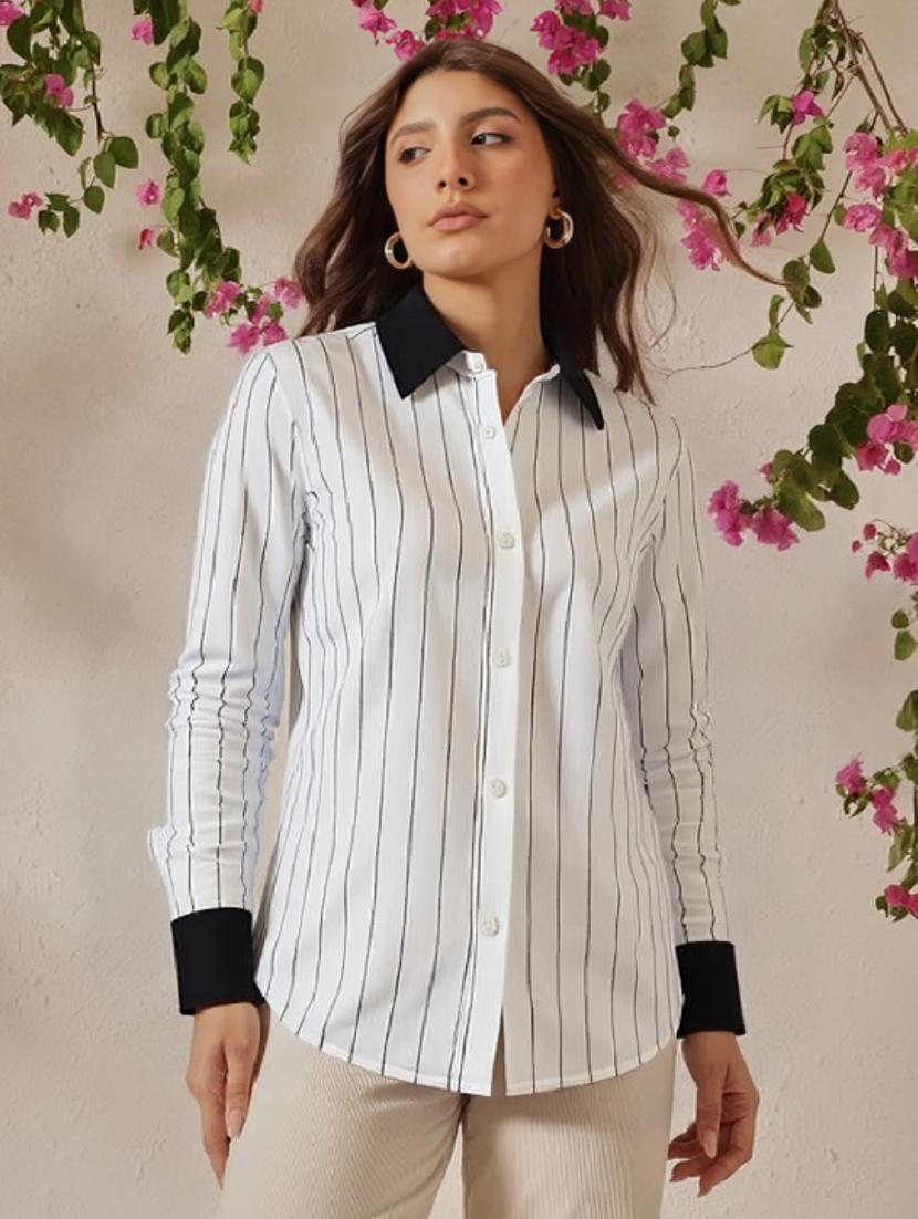 women striped long sleeve regular fit shirt - 22004476 - Standard Image - 2