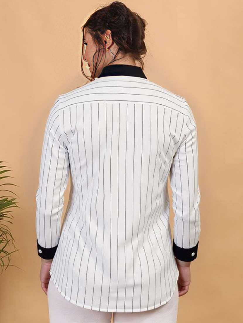 women striped collared long sleeve shirt - 22004477 -  Standard Image - 2