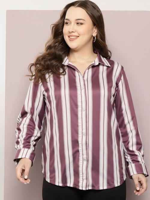 women plus size solid long sleeve collared shirt - 22004482 - Standard Image - 0