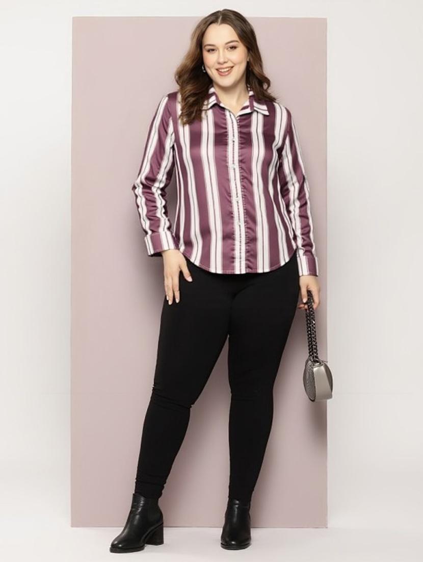 women plus size solid long sleeve collared shirt - 22004482 - Standard Image - 2