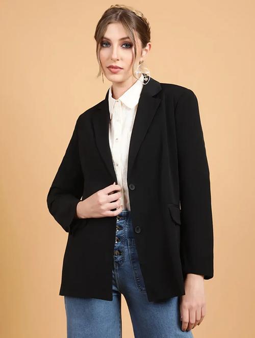 women black solid single breasted blazer - 22004528 -  Standard Image - 0