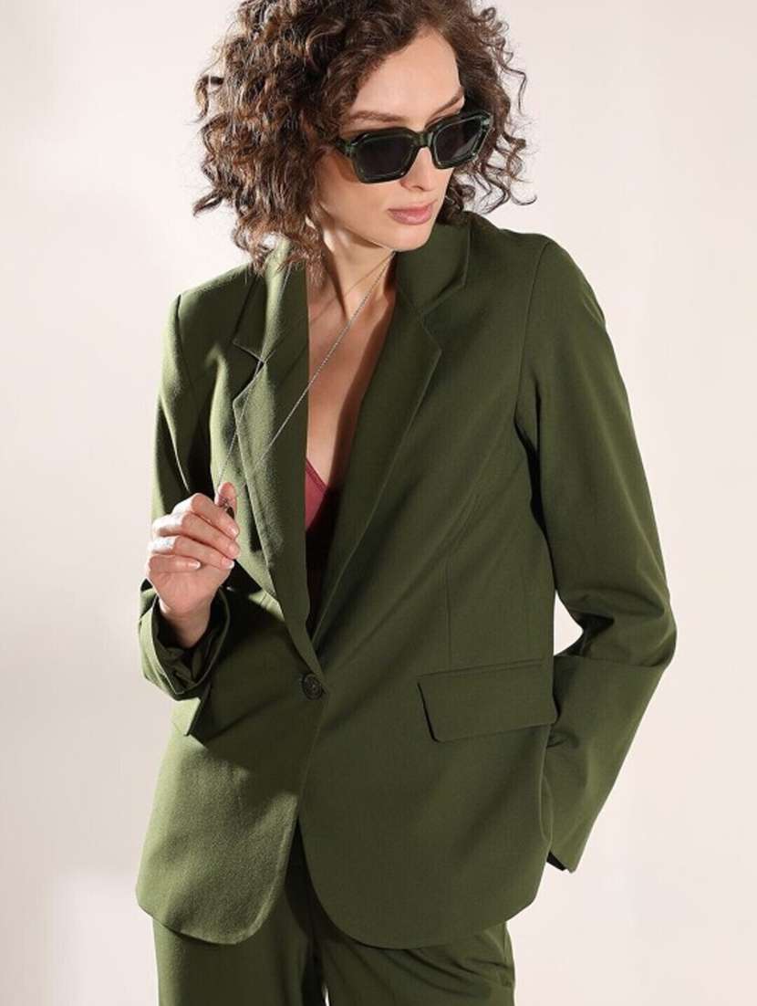 women solid lapel collar single breasted blazer