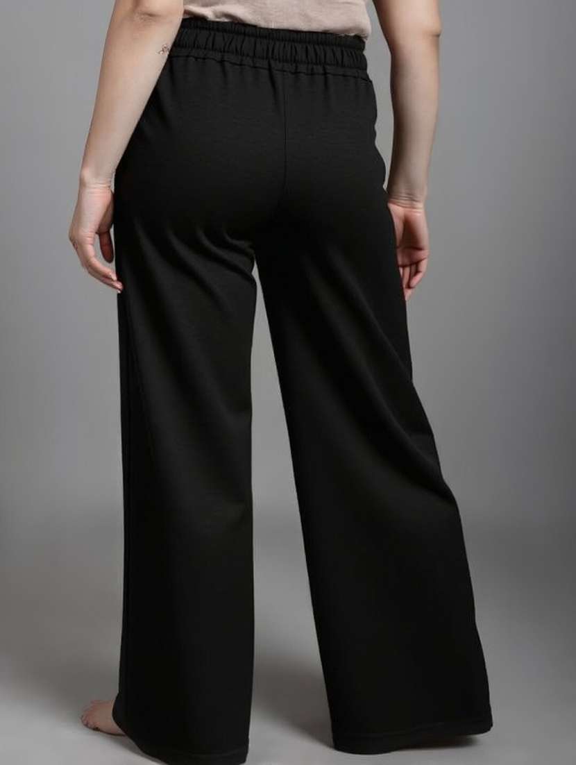 women black solid mid rise straight trouser - 22004533 -  Standard Image - 2