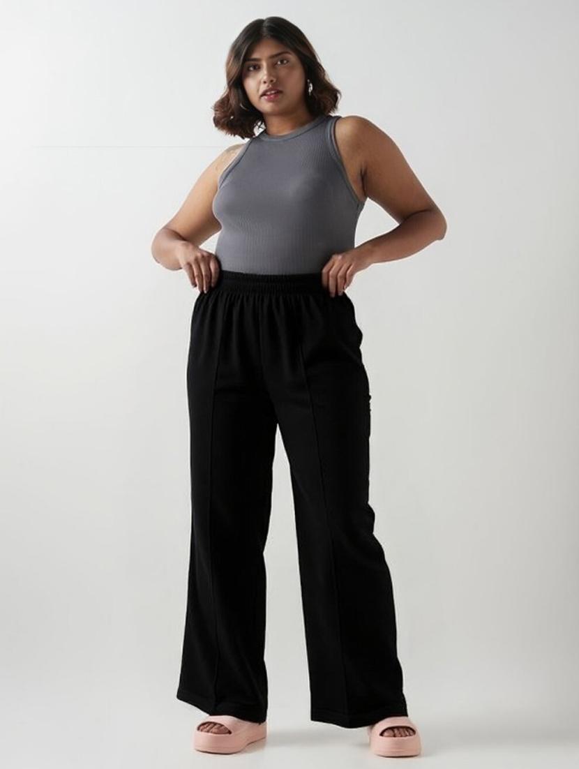 women black solid mid rise straight trouser - 22004534 - Standard Image - 2