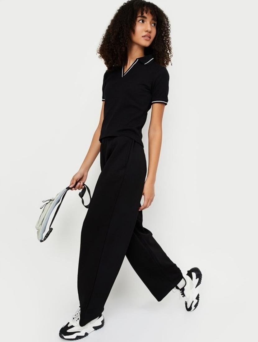 women black solid mid rise straight trouser - 22004537 - Standard Image - 2