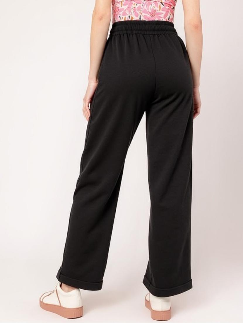 women black solid mid rise straight trouser - 22004538 - Standard Image - 2