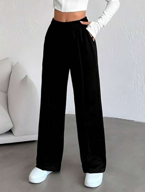 women black solid mid rise straight trouser - 22004542 -  Standard Image - 0