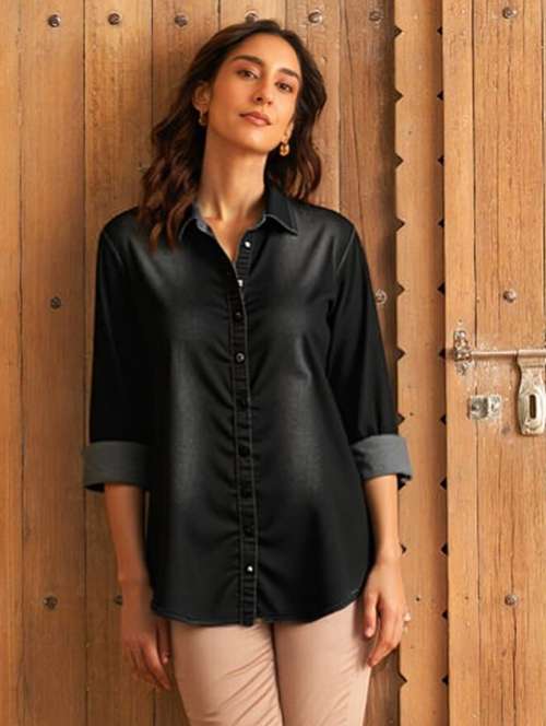 women washed long sleeve denim shirt - 22004547 -  Standard Image - 0