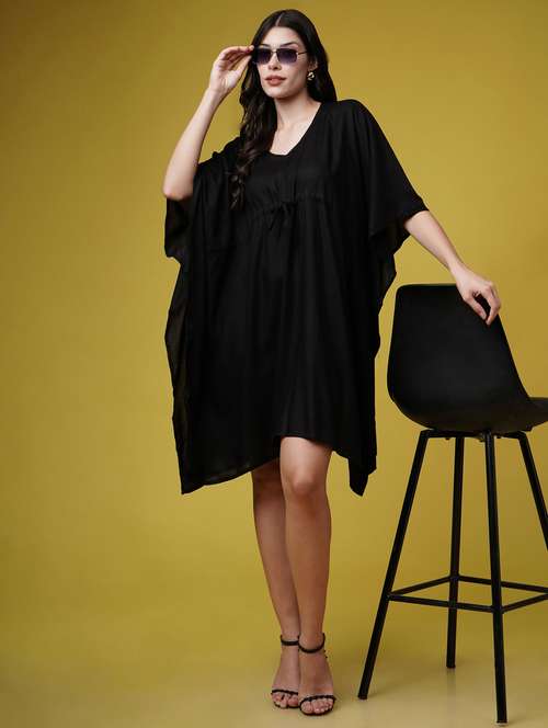 women black solid kimono sleeve kaftan dresses  - 22004554 -  Standard Image - 0