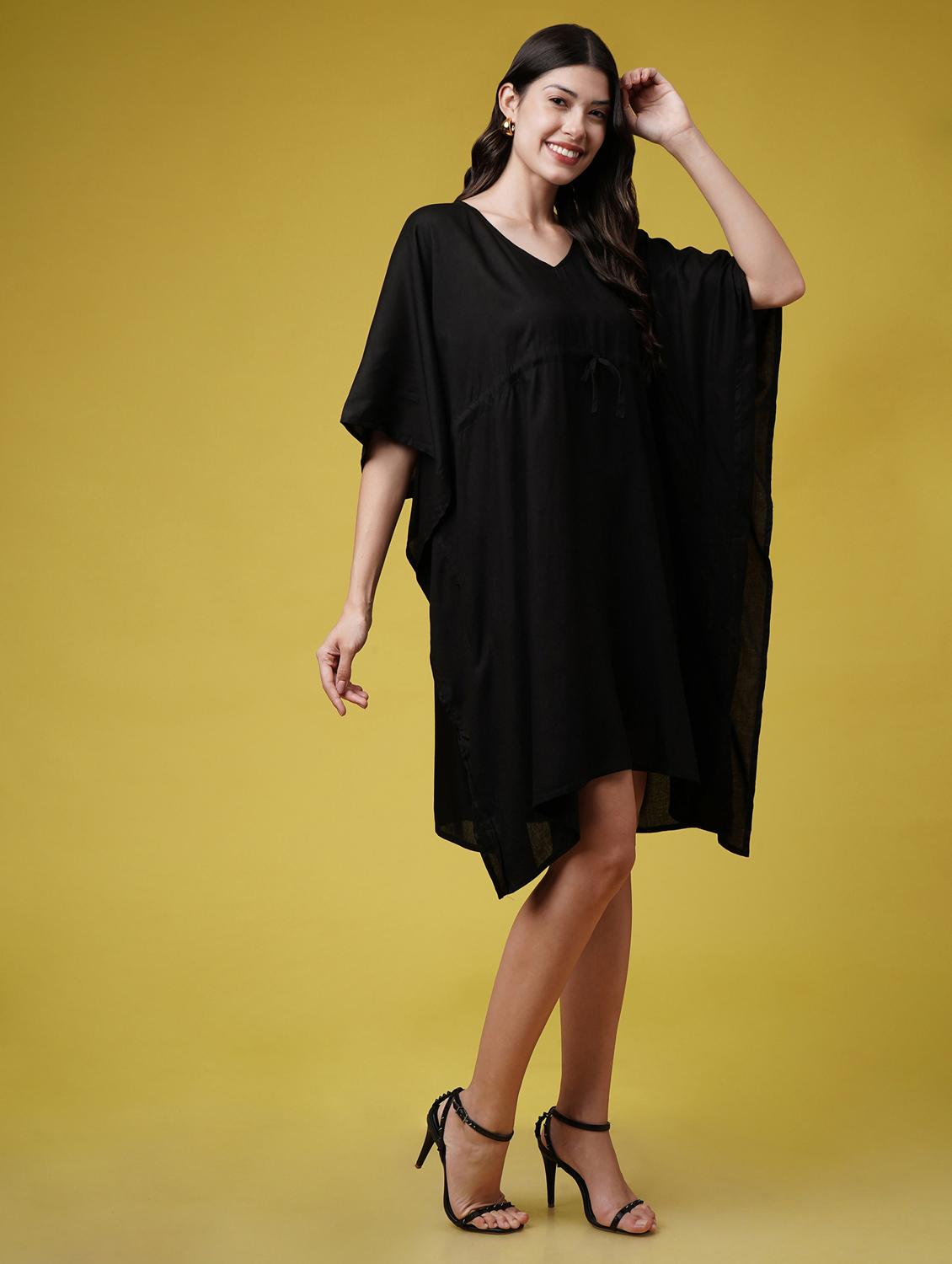 women black solid kimono sleeve kaftan dresses - 22004554 - Standard Image - 2