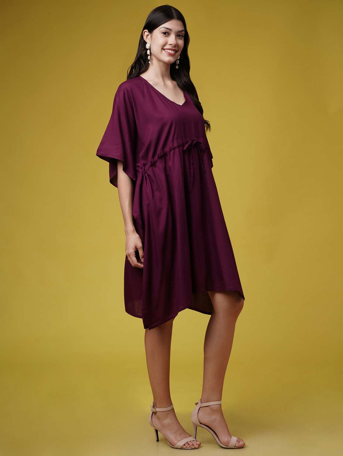 women black solid kimono sleeve kaftan dresses  - 22004555 -  Standard Image - 2