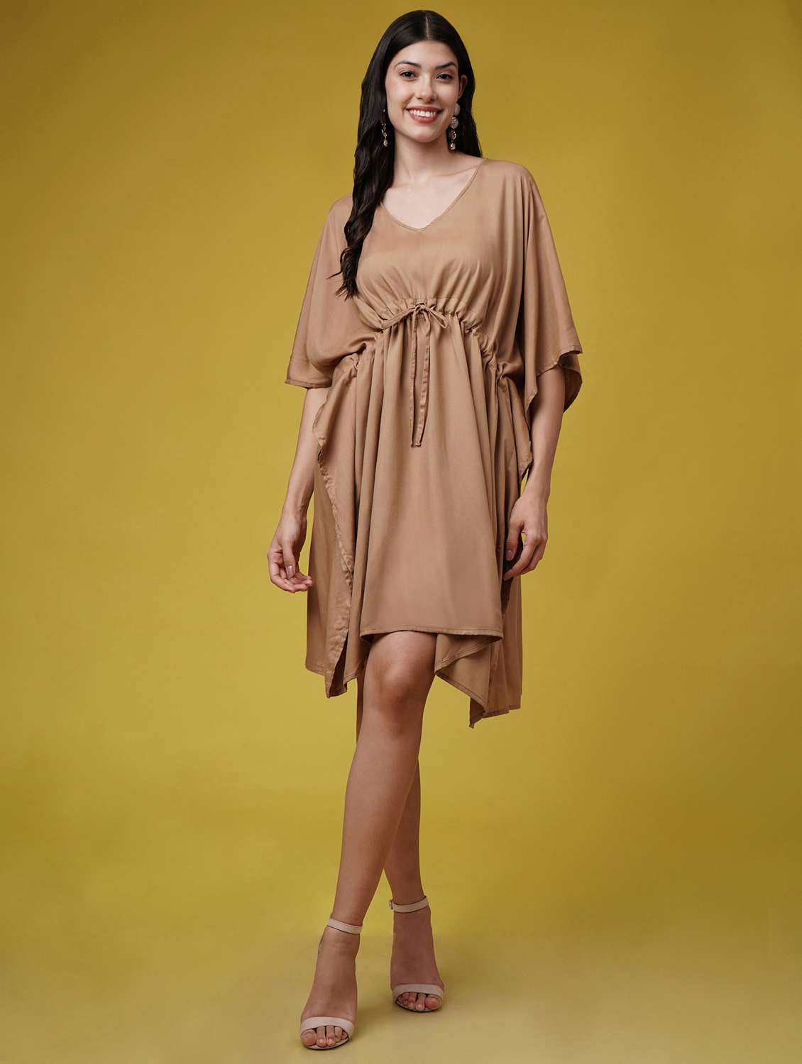 women black solid kimono sleeve kaftan dresses 