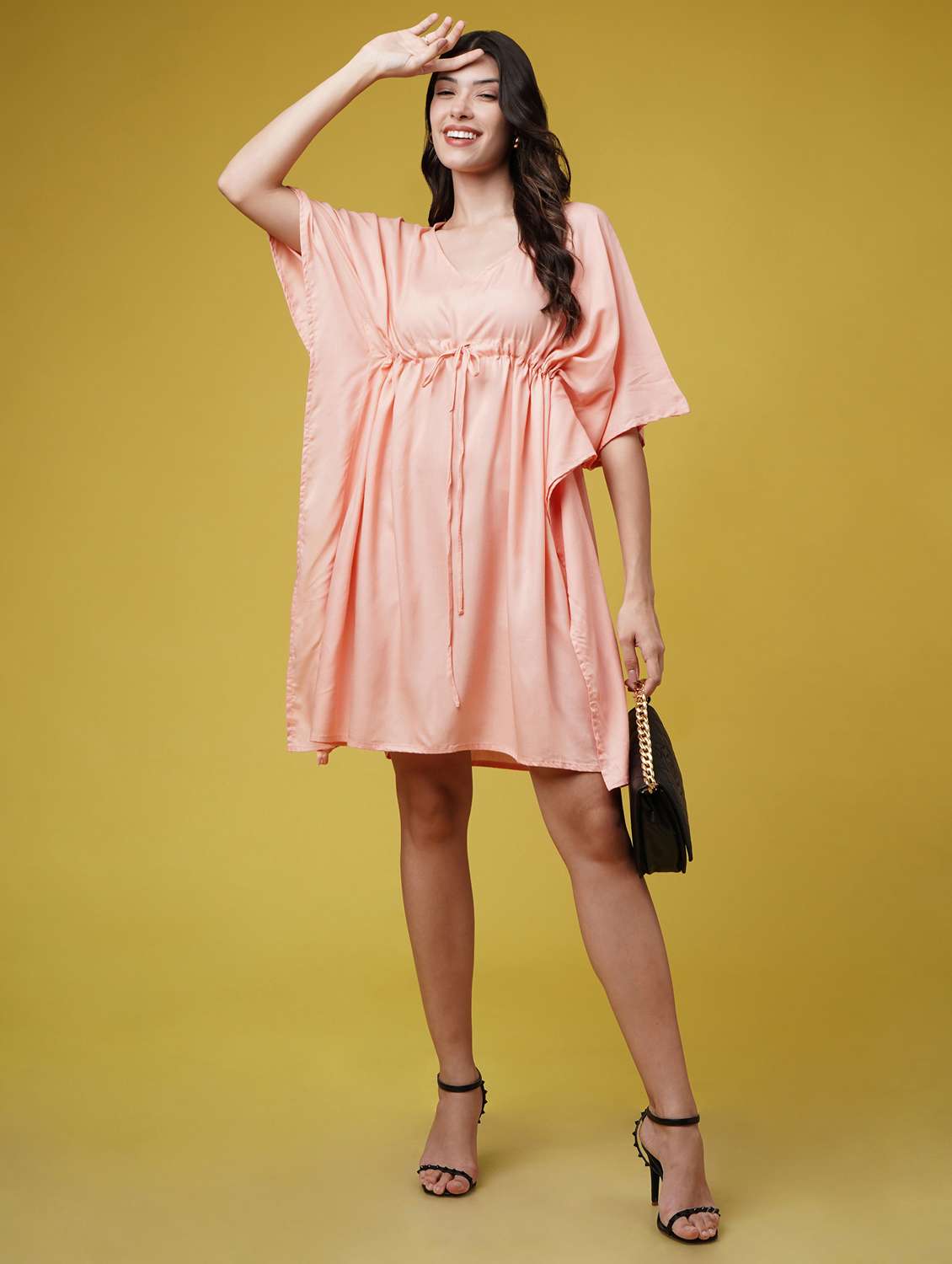 women solid kimono sleeve kaftan dresses 