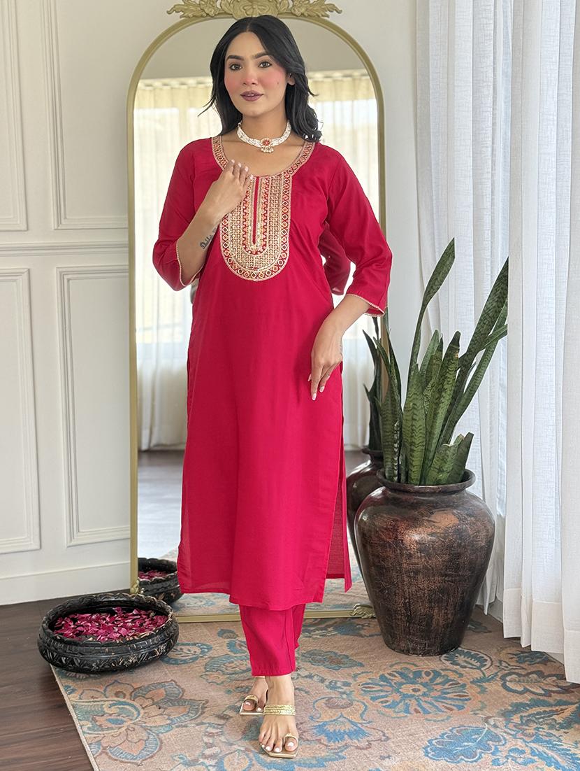 women embroidered three quarter sleeve kurta pant with dupatta set - 22004611 - Standard Image - 2