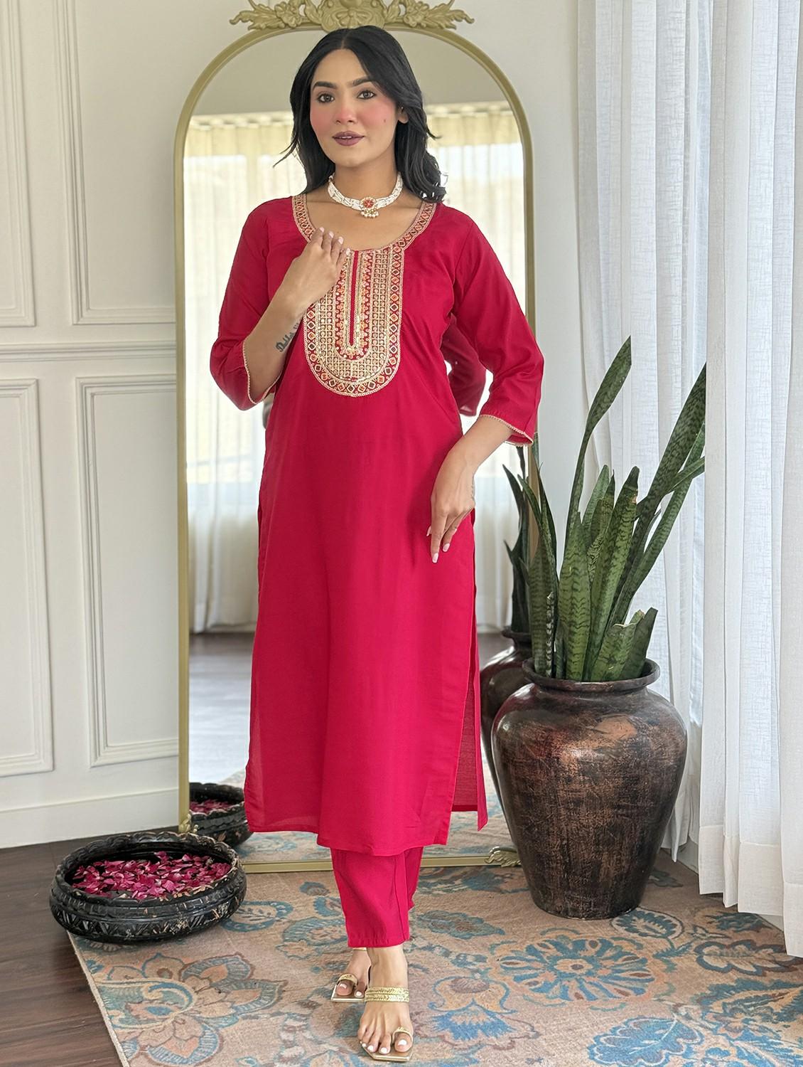 women embroidered three quarter sleeve kurta pant with dupatta set - 22004612 - Standard Image - 2