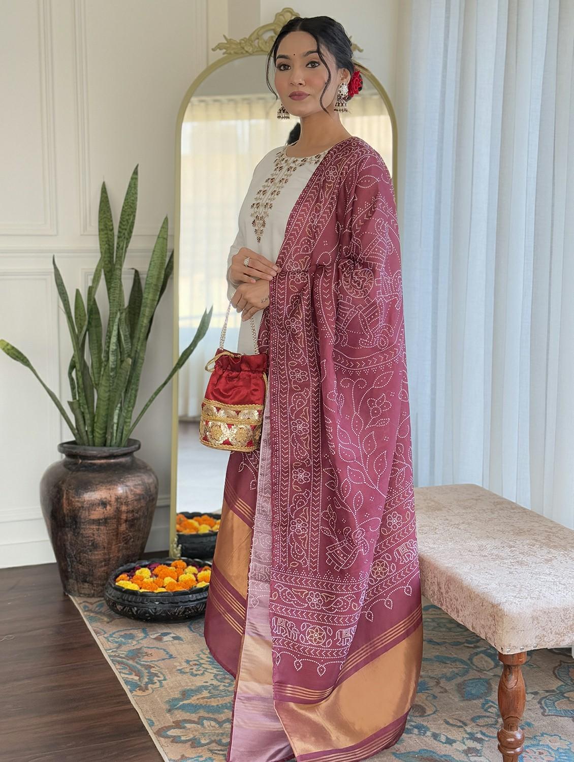 women embroidered three quarter sleeve kurta pant with dupatta set - 22004647 - Standard Image - 2